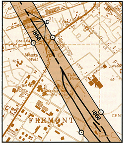 Map of Fremont with Fault Lines highlighted